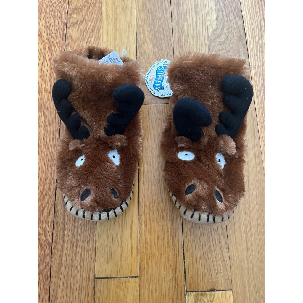 Hatley Kids Moose Fuzzy Slouch Slippers Nwt
